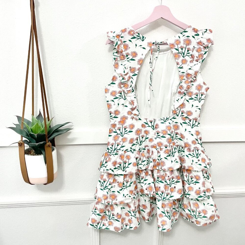 Petal & Pup Anya Floral Ruffle Shoulder Puff Sleeve White Mini Dress US 10 - Picture 6 of 7